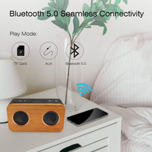 Load image into Gallery viewer, INSMY Retro Bluetooth Speaker, 20W Portable Wood Home Audio Super Bass Stereo with Woofers, True Wireless Stereo, Bluetooth 5.0 24H Playtime, Support TF Card Aux, Wireless Bookshelf Speaker for Party (Black&amp;Bamboo)
