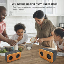 Load image into Gallery viewer, INSMY Retro Bluetooth Speaker, 20W Portable Wood Home Audio Super Bass Stereo with Woofers, True Wireless Stereo, Bluetooth 5.0 24H Playtime, Support TF Card Aux, Wireless Bookshelf Speaker for Party (Black&amp;Bamboo)
