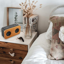 Load image into Gallery viewer, INSMY Retro Bluetooth Speaker, 20W Portable Wood Home Audio Super Bass Stereo with Woofers, True Wireless Stereo, Bluetooth 5.0 24H Playtime, Support TF Card Aux, Wireless Bookshelf Speaker for Party (Black&amp;Bamboo)
